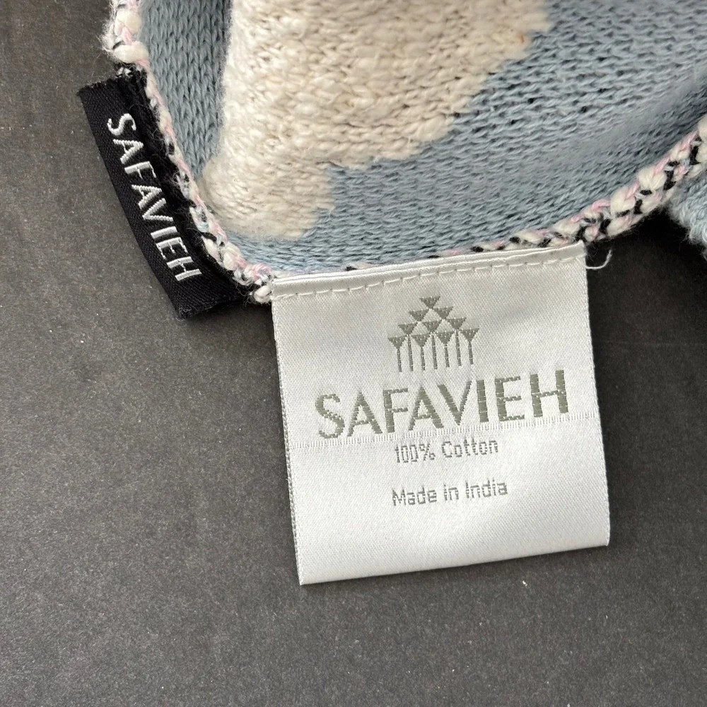 Safavieh Cotton Knit Bunny Rabbit Baby Blanket Light Blue Grey Reversible Luxe